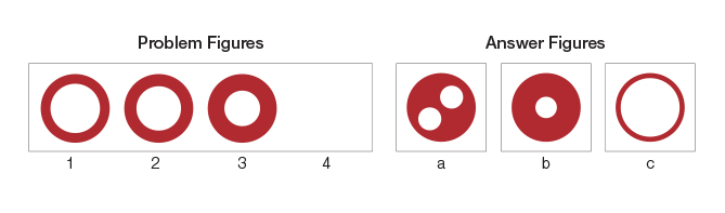On the left are three problem figures that are a related series. On the right are three answer figures, one of which is the fourth of this series. Can you induce the remaining answer figure?